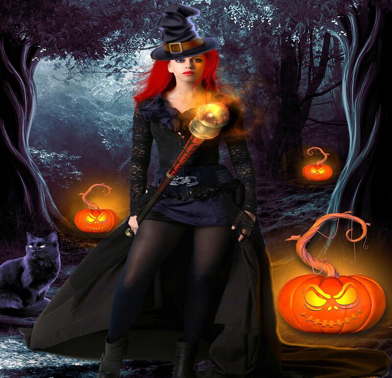 Witch in Forest — Black, Dark, Night
