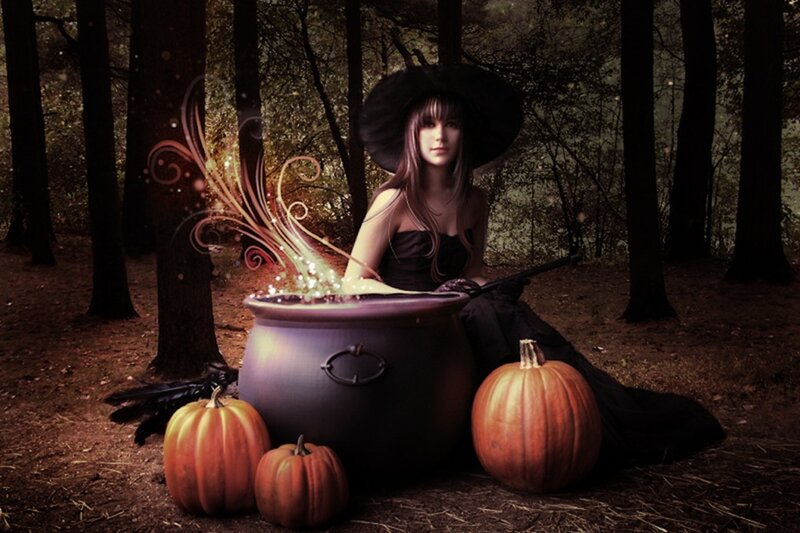 Witch in Forest — Black, Mysterious, Night, Digital Art