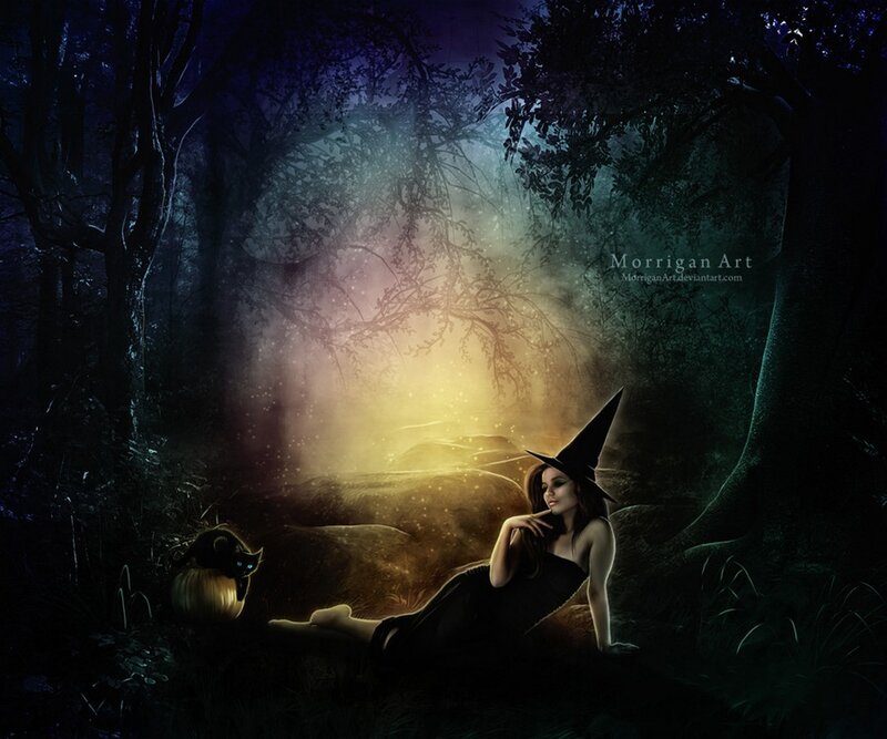 Witch in Forest — Black, Mysterious, Night