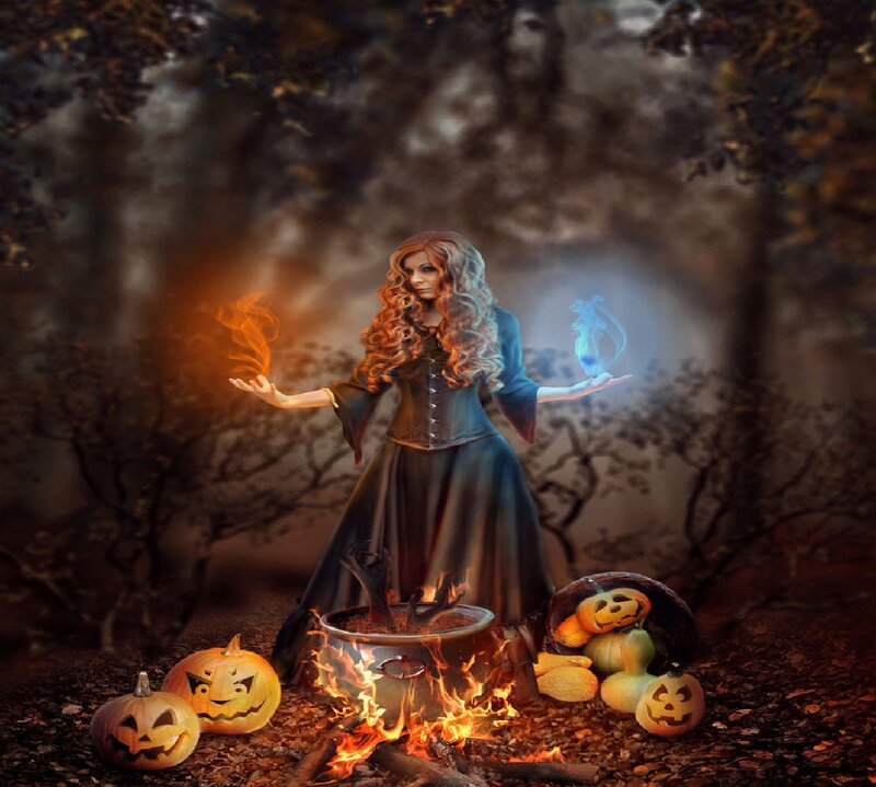 Witch in Forest — Orange, Dramatic