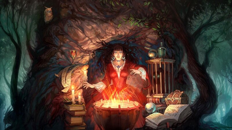 witch in forest ritual