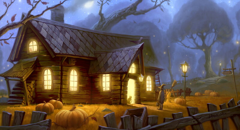 Witch in Front of Cabin — Blue