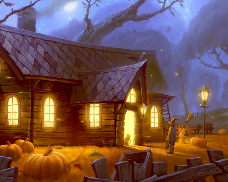Witch in Front of Cabin — Orange
