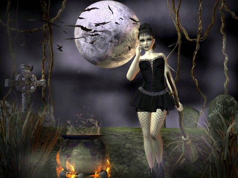Witch in Graveyard — Black, Dark, Night