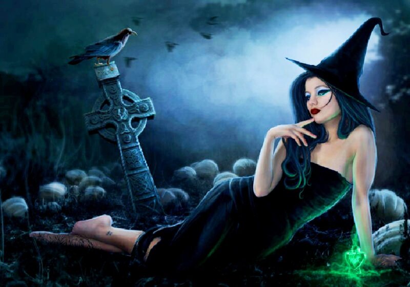 Witch in Graveyard — Black, Dark
