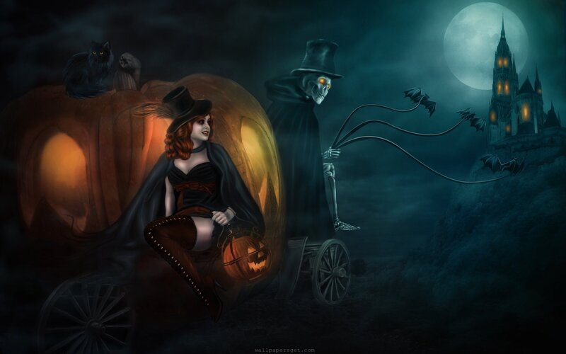 Witch in Pumpkin Carriage — Dark Blue