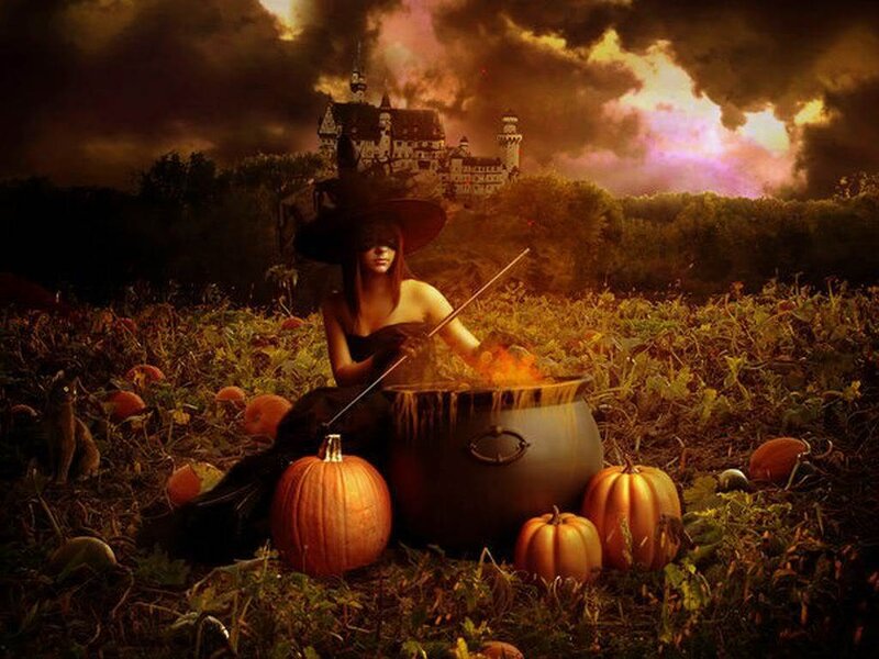 witch in pumpkin patch