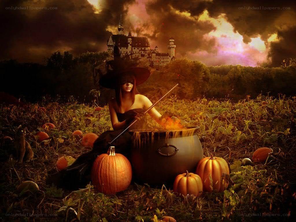 witch in pumpkin patch