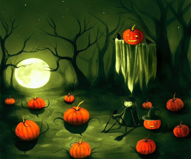 Witch in Pumpkin Patch — Green