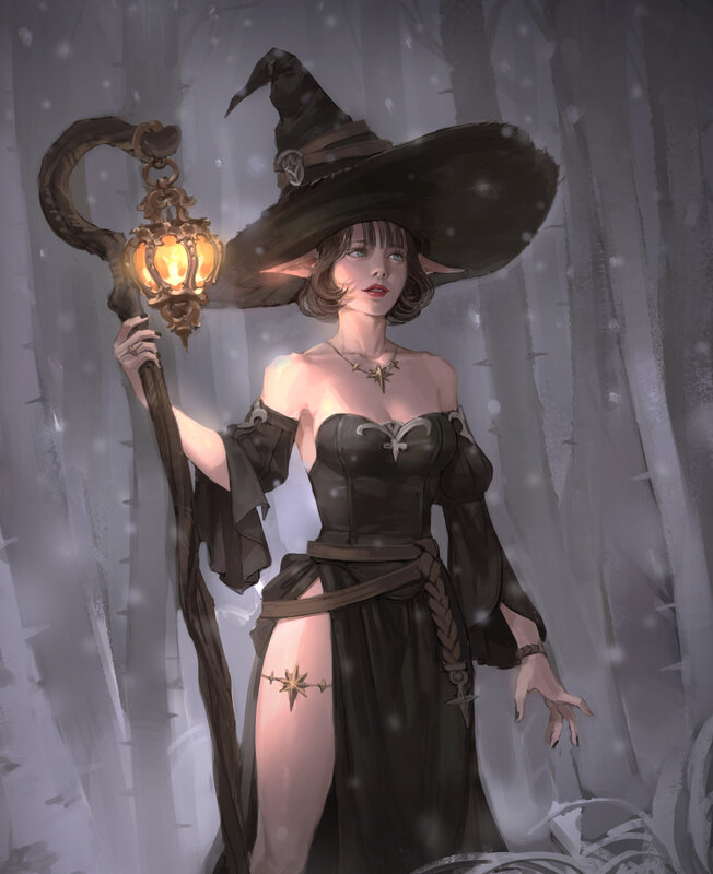 Witch in Snowy Forest