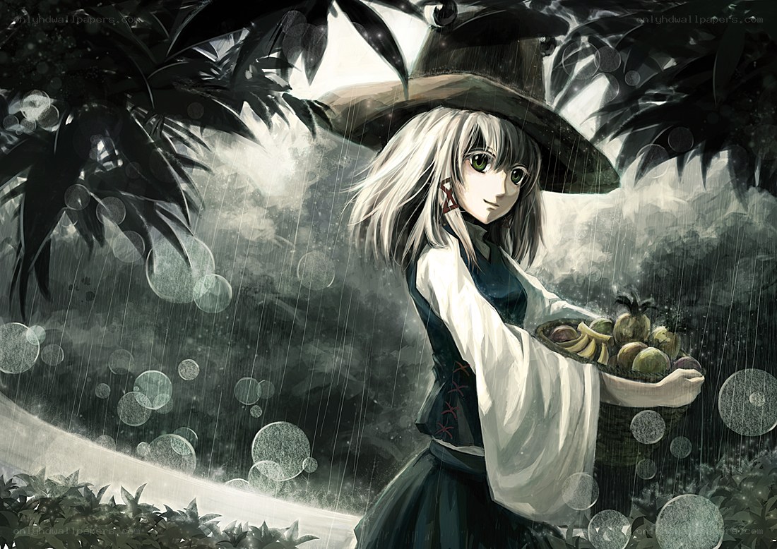 witch in the rain with fruit