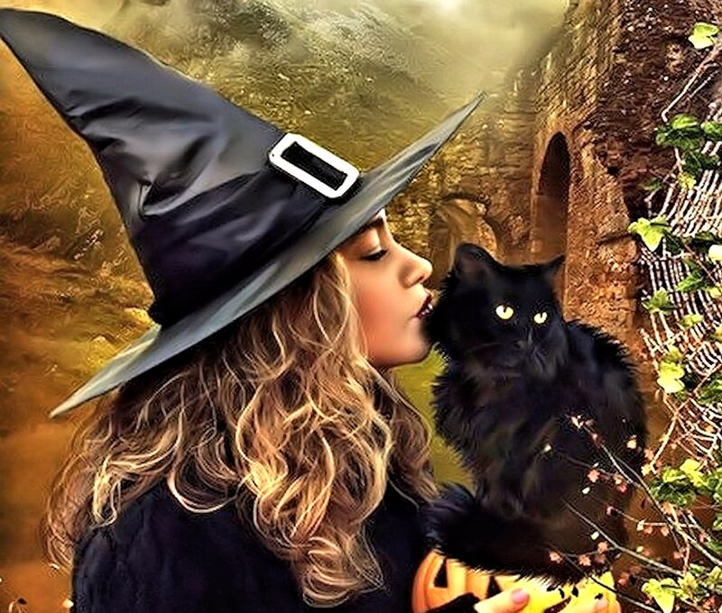 Witch Kissing Black Cat