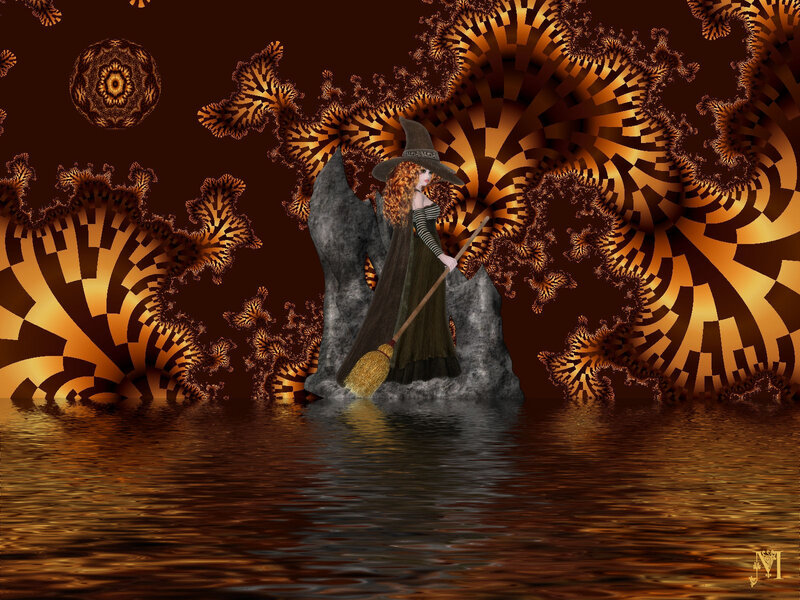 Witch on a Broom — Brown