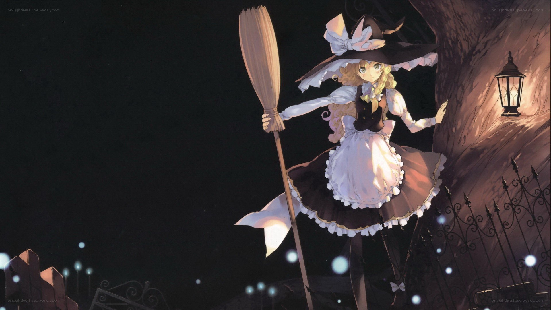 witch on a broomstick at night