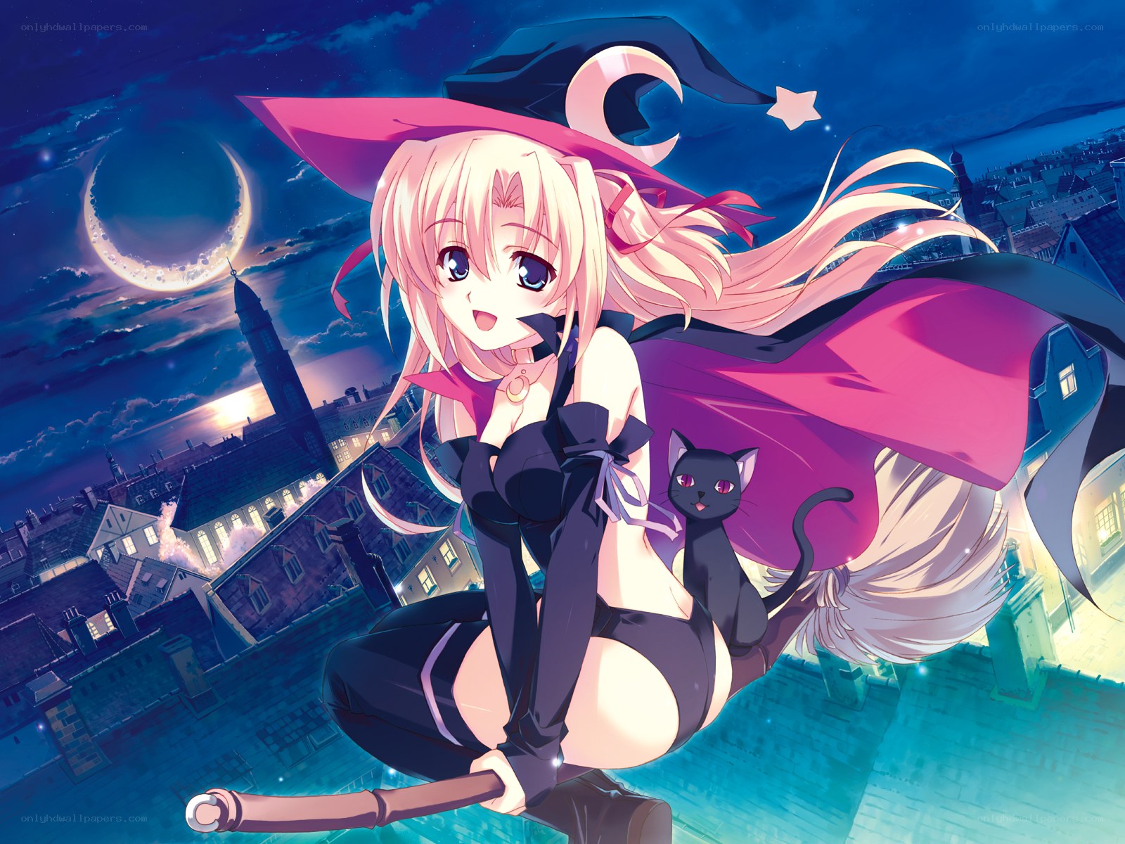 witch on a broomstick at night