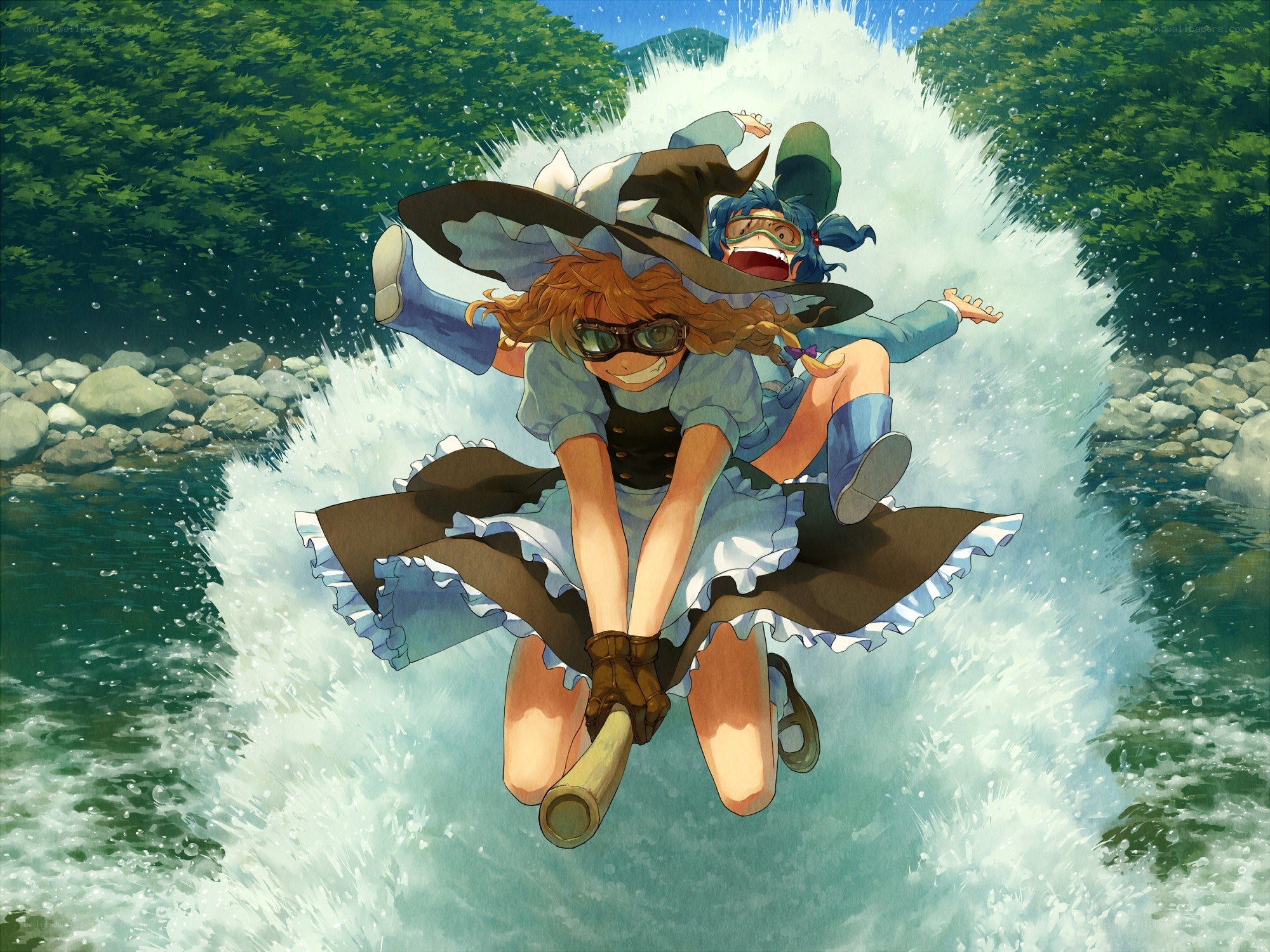 Witch on a broomstick in river