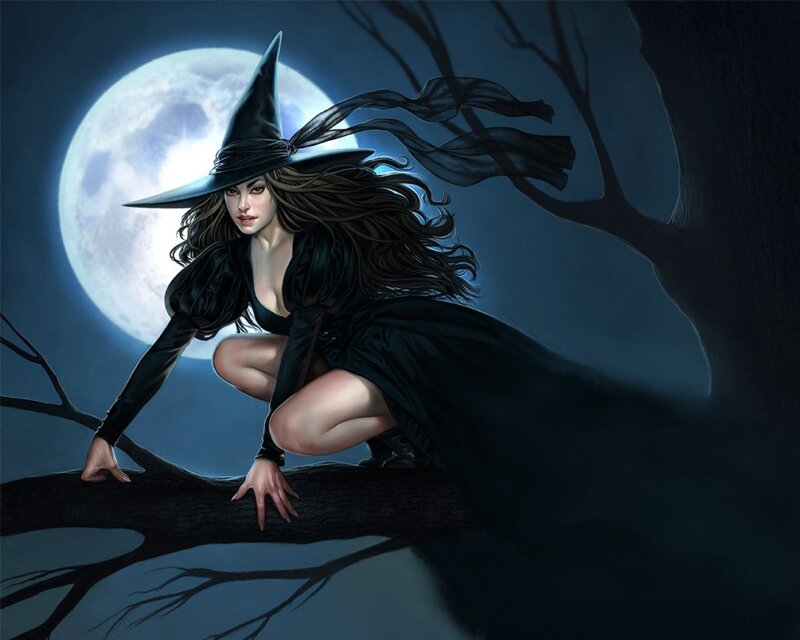 Witch on a tree branch