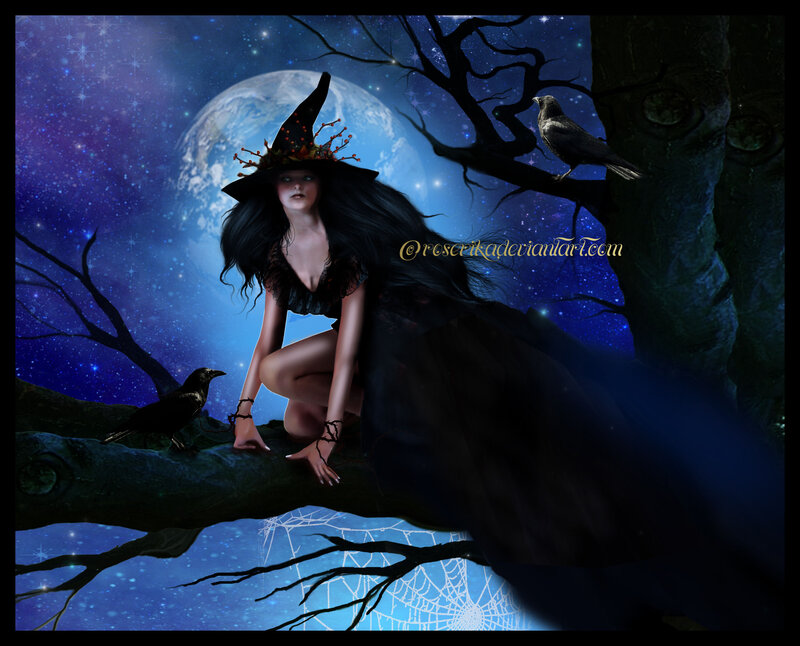 Witch on a Tree Branch — Blue