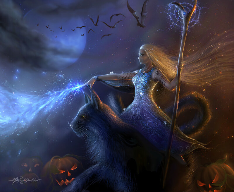 Witch on Black Cat