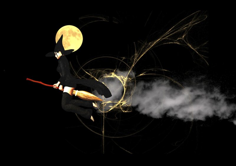 Witch on Broomstick — Black, Dramatic, Night
