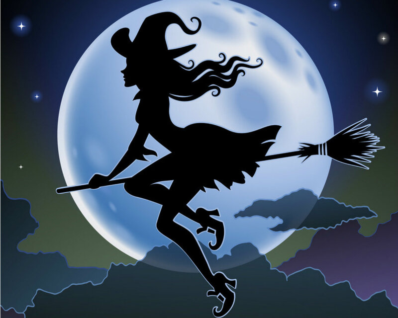 Witch on Broomstick — Black, Mysterious, Night