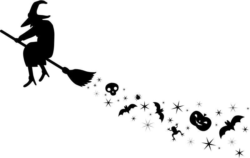Witch on Broomstick — Black, Spooky, Night
