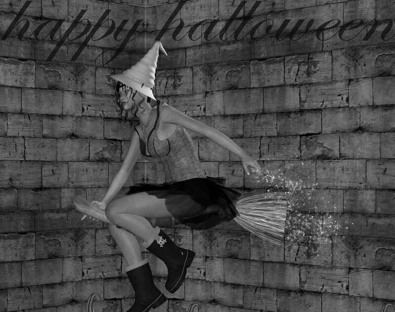Witch on Broomstick — Black