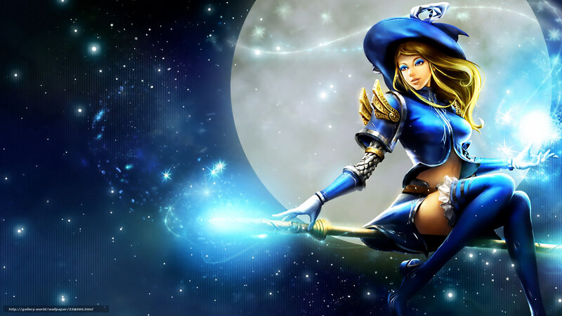 Witch on Broomstick — Blue, Dramatic, Night, Digital Art, Moon