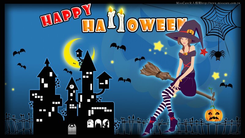 Witch on Broomstick — Blue, Festive, Night