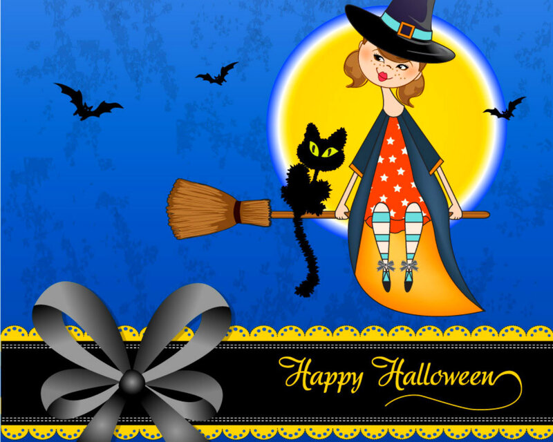 Witch on Broomstick — Blue, Festive
