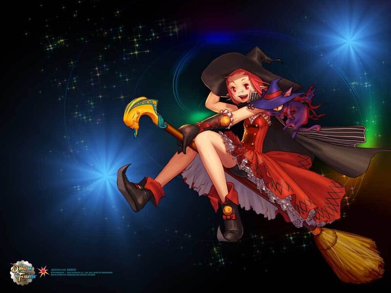 Witch on Broomstick — Blue, Magical, Night, Digital Art, Cat