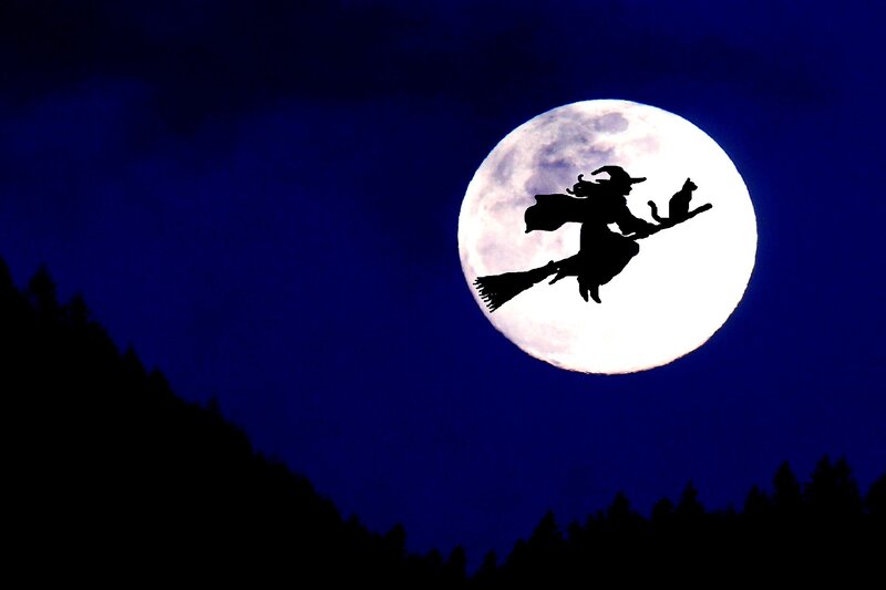 Witch on Broomstick — Blue, Mysterious