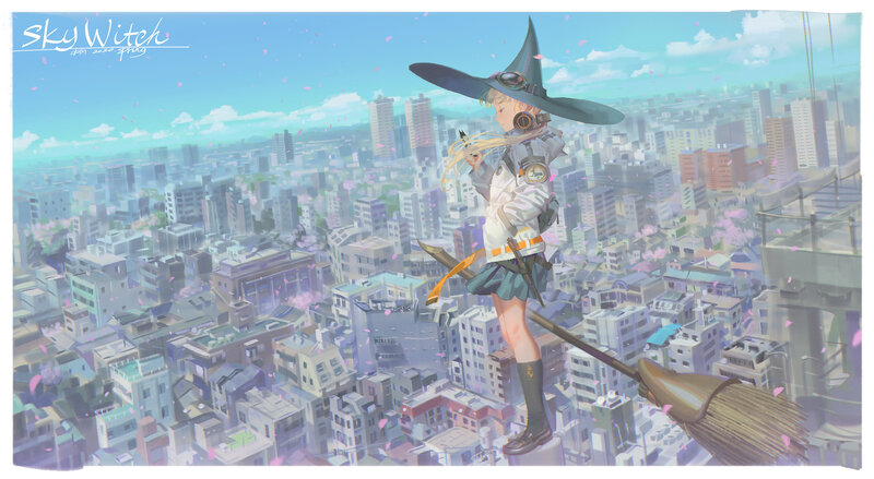 Witch on Broomstick — Blue, Serene, Spring
