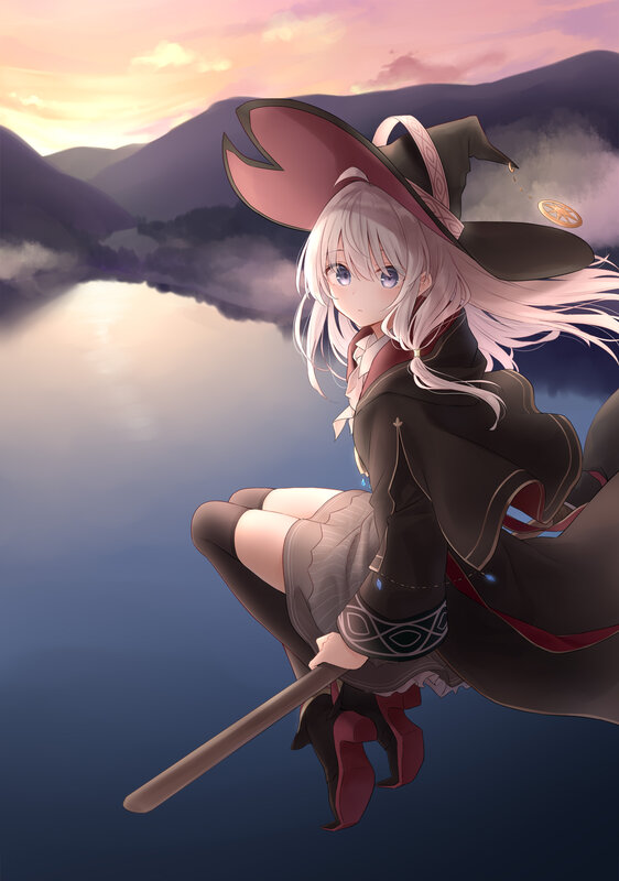 Witch on Broomstick — Blue, Serene, Sunset