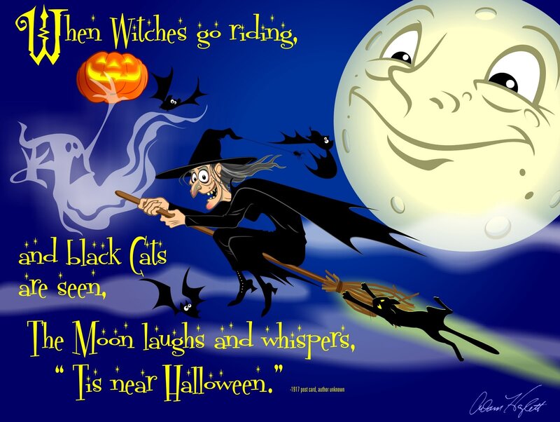 Witch on Broomstick — Blue, Spooky