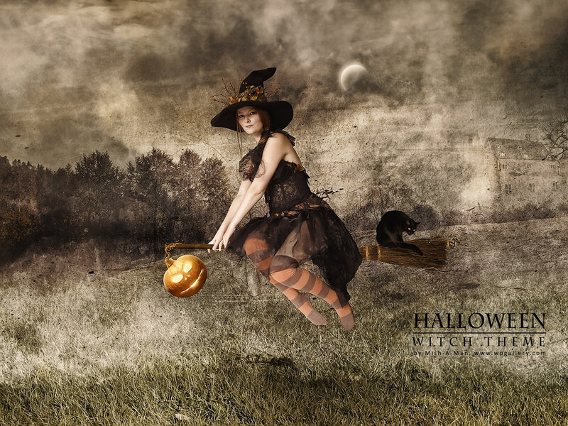 Witch on Broomstick — Brown, Dramatic