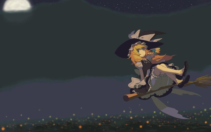 Witch on Broomstick — Dark Blue