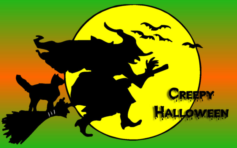Witch on Broomstick — Green, Creepy