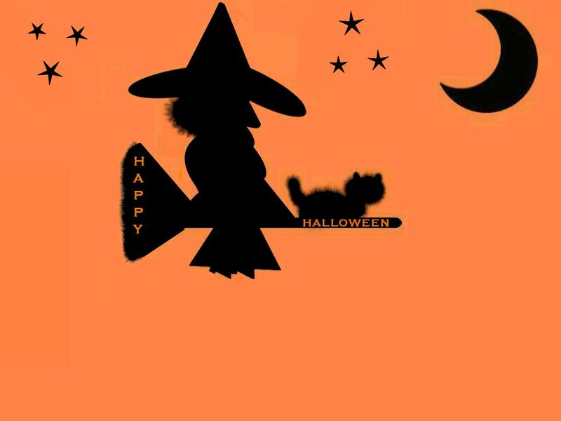 Witch on Broomstick — Orange, Festive