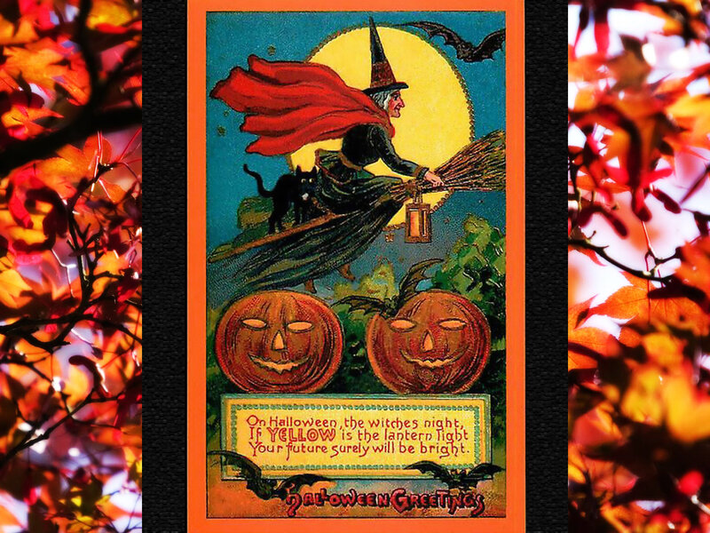 Witch on Broomstick — Orange, Spooky
