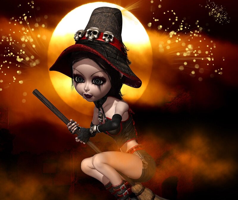 Witch on Broomstick — Orange