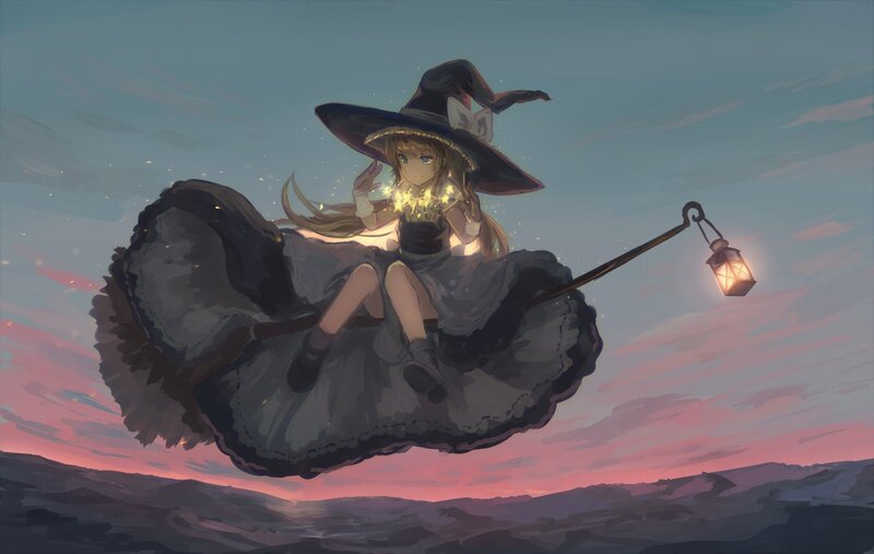 Witch on Broomstick — Pink, Serene
