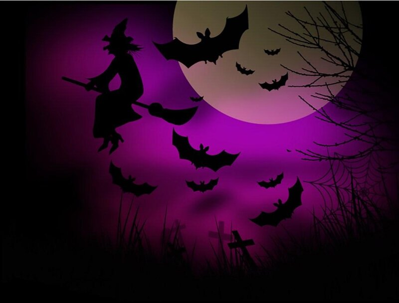 Witch on Broomstick — Purple, Dark, Night