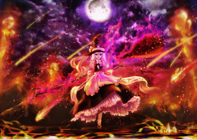 Witch on Broomstick — Purple, Dramatic, Night, Digital Art, Moon