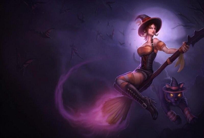 Witch on Broomstick — Purple, Dramatic, Night, Digital Art
