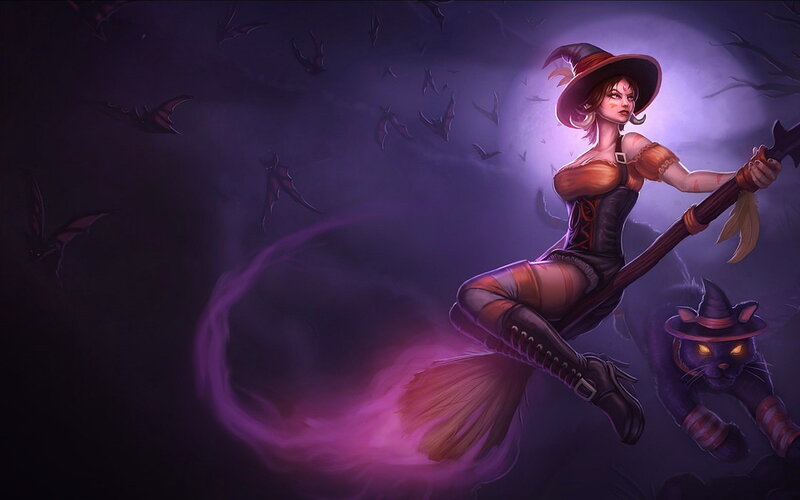 Witch on Broomstick — Purple, Dramatic, Night