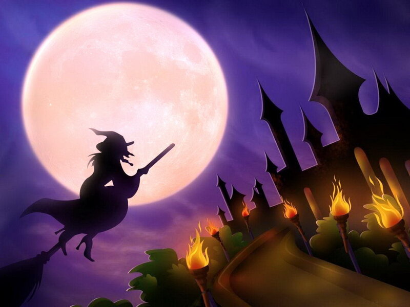 Witch on Broomstick — Purple, Mysterious