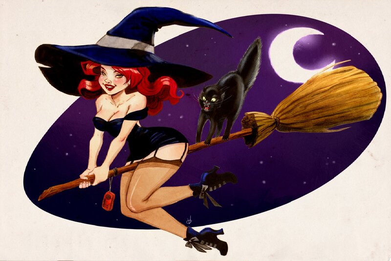 Witch on Broomstick — Purple, Playful, Night