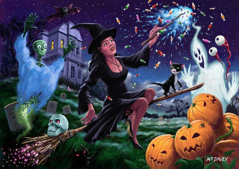 Witch on Broomstick — Purple, Playful