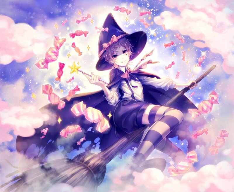 Witch on Broomstick — Purple, Whimsical, Anime